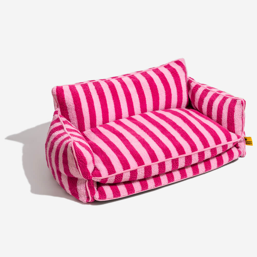 Trendy Striped Faux Lambswool Double Layer Dog & Cat Sofa Bed - Outdoor
