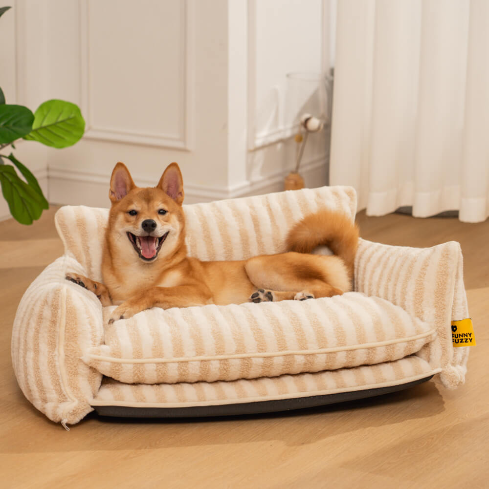 Trendy Striped Faux Lambswool Double Layer Dog & Cat Sofa Bed - Outdoor