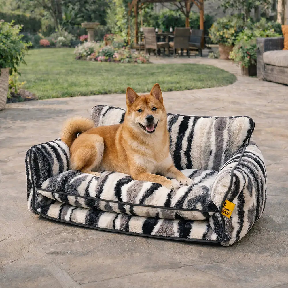 Trendy Striped Faux Lambswool Double Layer Dog & Cat Sofa Bed - Outdoor
