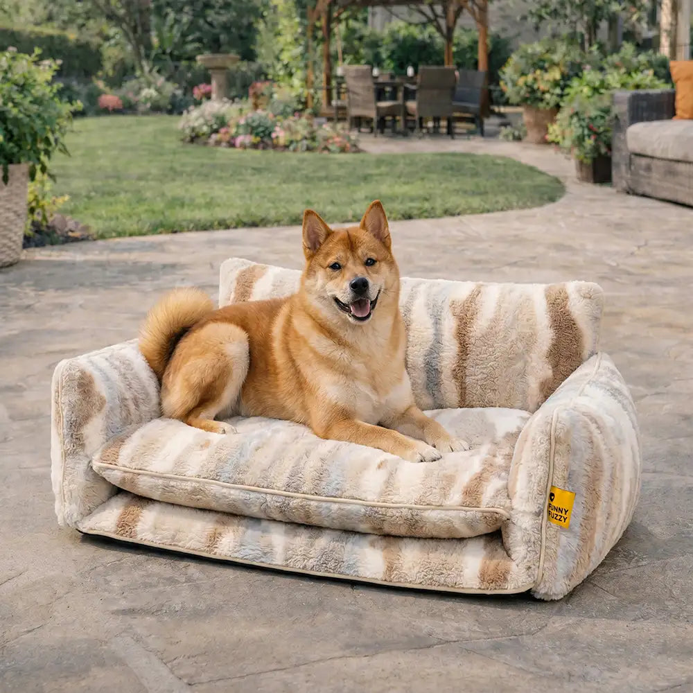 Trendy Striped Faux Lambswool Double Layer Dog & Cat Sofa Bed - Outdoor