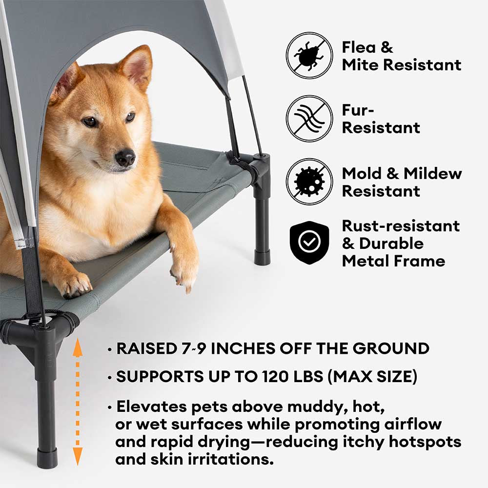 Multi-Functional Breathable Outdoor Cooling Elevated Dog Bed with Canopy Raised Dog Bed Dog Cot for Camp - PawAir