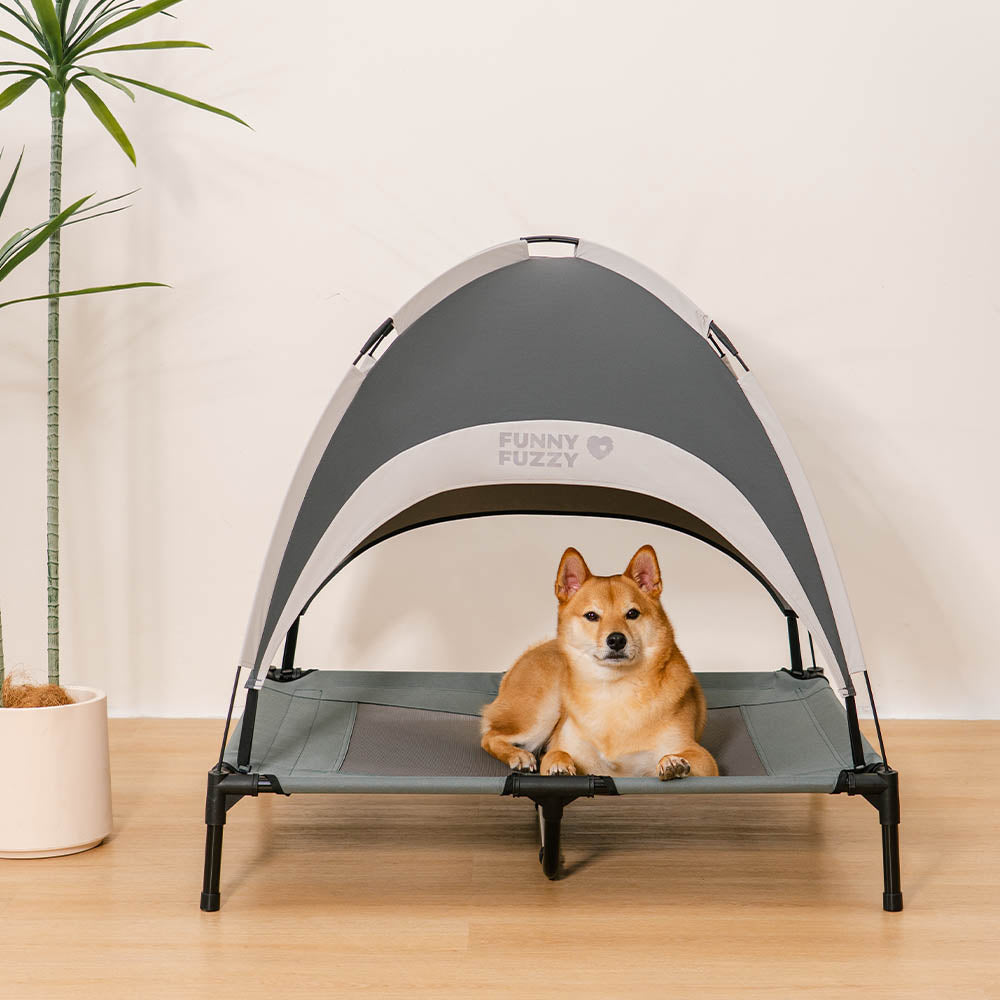 Multi-Functional Breathable Outdoor Cooling Elevated Dog Bed with Canopy Raised Dog Bed Dog Cot for Camp - PawAir