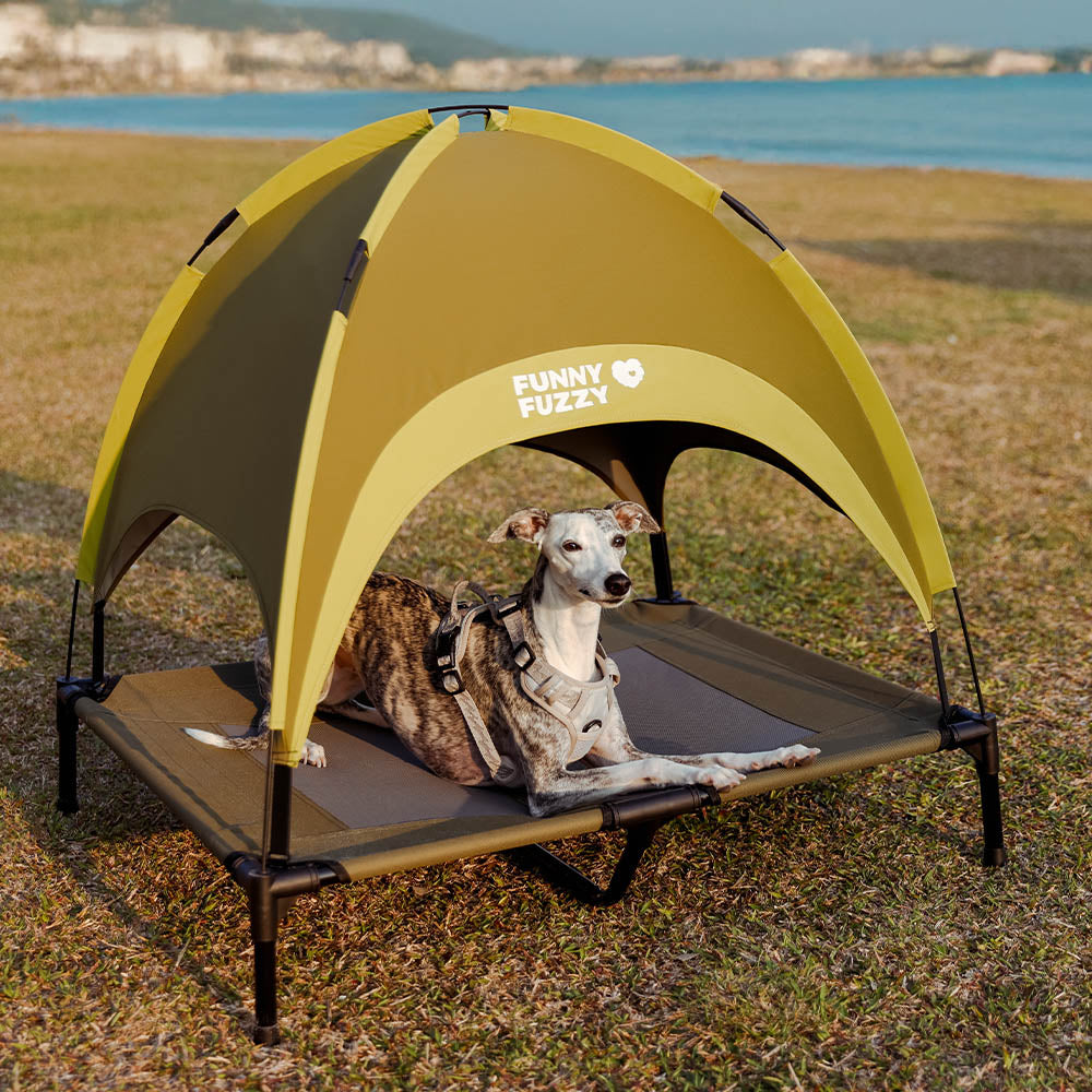 Multi-Functional Breathable Outdoor Cooling Elevated Dog Bed with Canopy Raised Dog Bed Dog Cot for Camp - PawAir