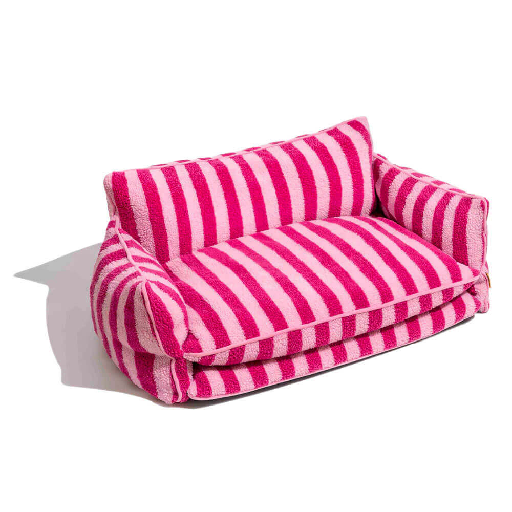 Trendy Striped Faux Lambswool Double Layer Dog & Cat Sofa Bed - Outdoor